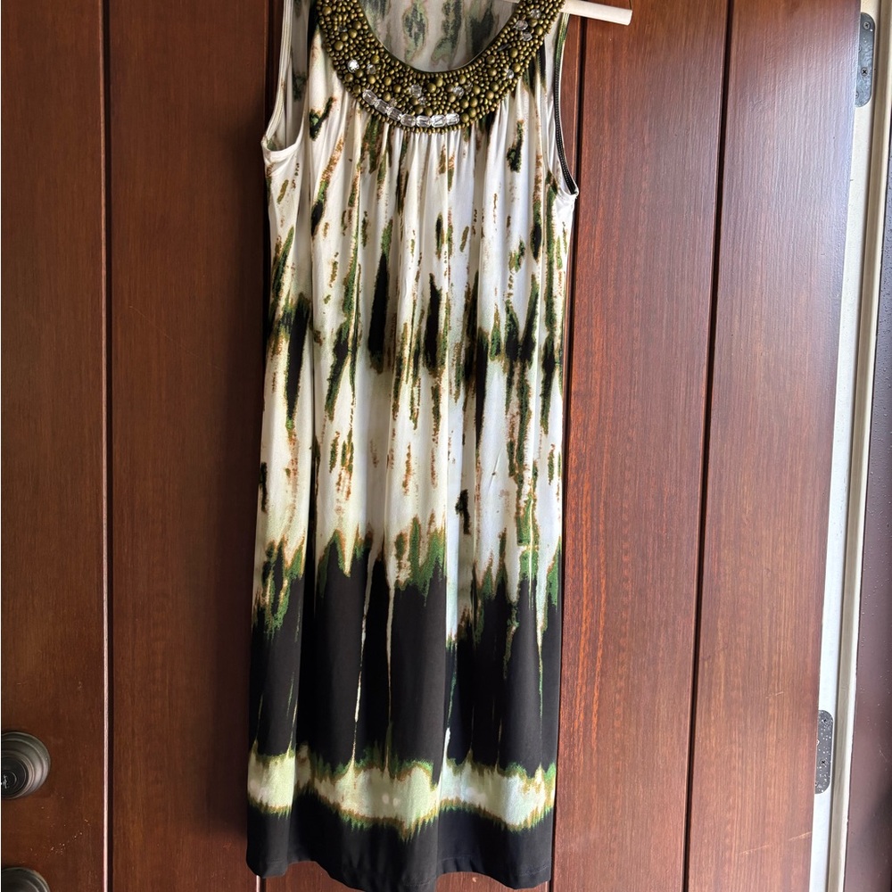 Elegant Beaded Sleeveless Dress - Black and Green